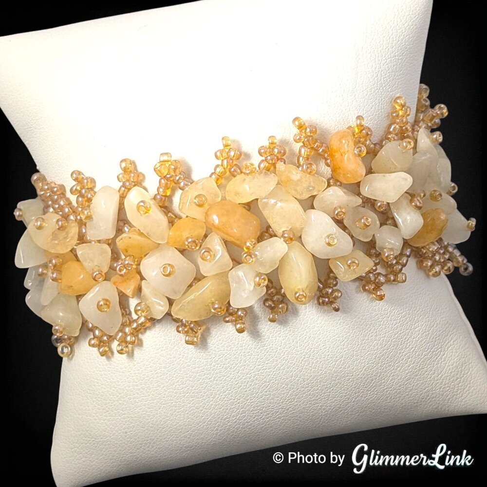 Boho Mixed Gemstone Chip & Seed Bead Cluster Bracelet Beaded Toggle 6.5 Inch